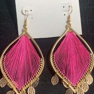 Noir Elegant Gold and Pink Dangle Earrings